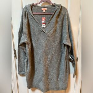 Grey Hooded V-neck Sweater
